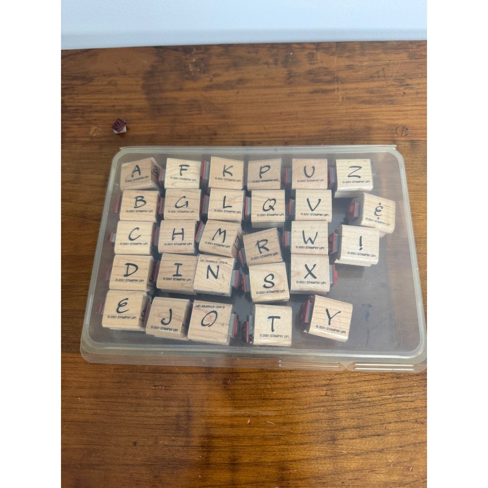 Stampin Up Brushstroke Alphabet Upper Wood Stamps Set of 28 Vintage 2001 A-Z